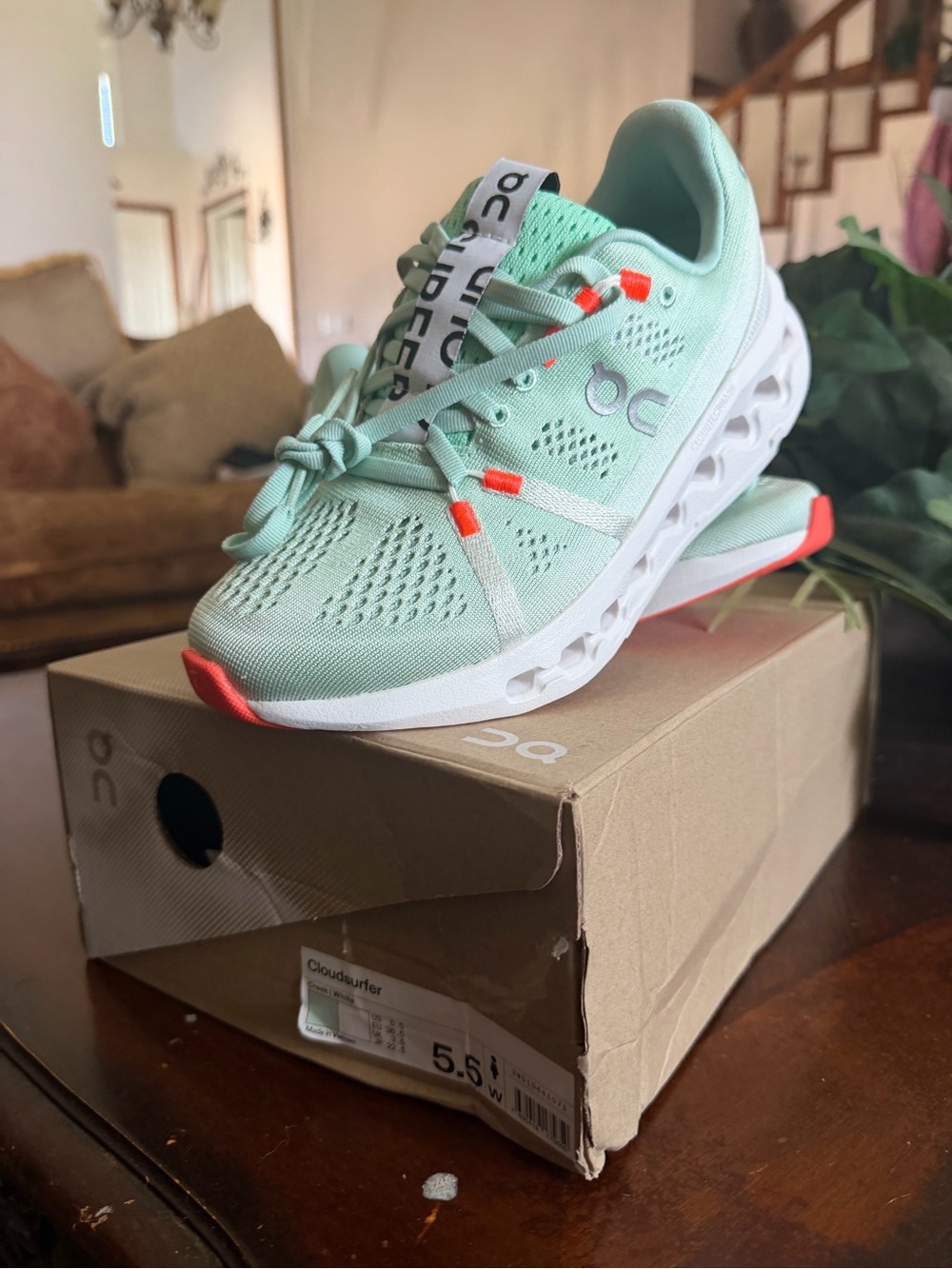 On Running Kids Mint with Coral Accent Sneakers